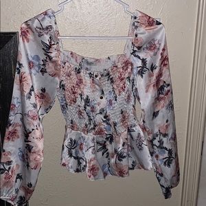 Silk floral off the shoulder top papaya
